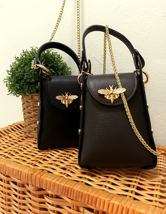 'BEE HAPPY' CUTE LEATHER STUDDED BEE CLASP BAG