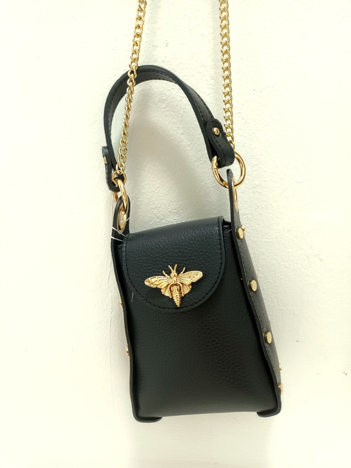 'BEE HAPPY' CUTE LEATHER STUDDED BEE CLASP BAG