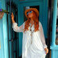'MARITZA' WATERFALL RUFFLE FRONT FLOATY SILK MIX OVERSIZED TUNIC/DRESS WHITE