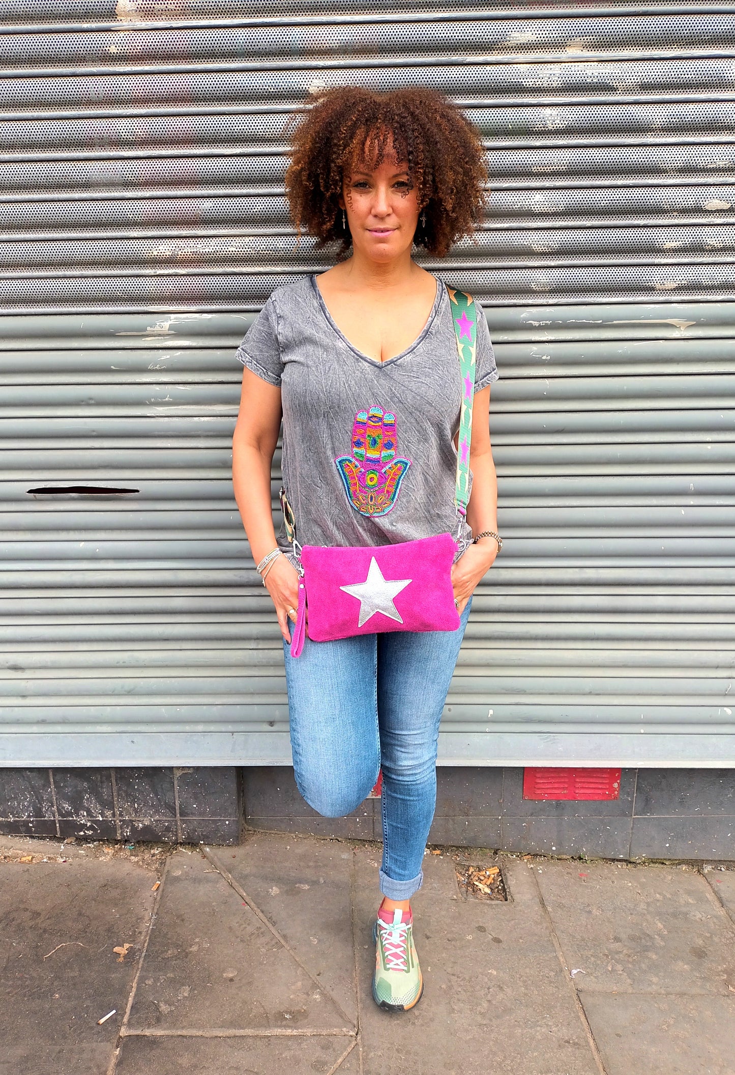 'HALLE' HAMZA LOVE BEAD EMBELLISHED VINTAGE WASHED 100% COTTON T SHIRT