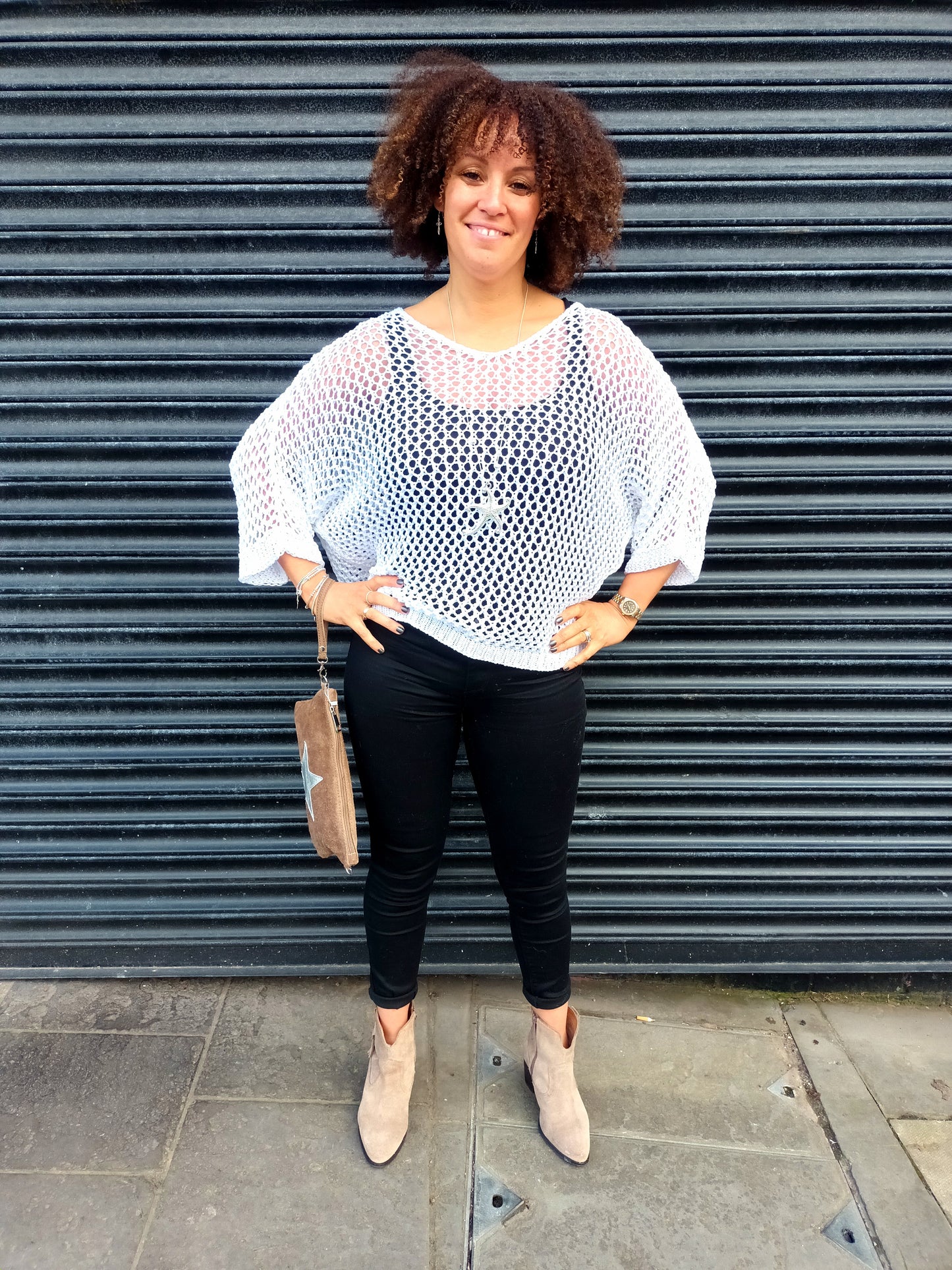 'CARA' CROCHET BATWING ON/OFF SHOULDER 80'S STYLE TOP