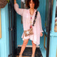 'MARITZA' WATERFALL RUFFLE FRONT FLOATY SILK MIX OVERSIZED TUNIC/DRESS BLUSH