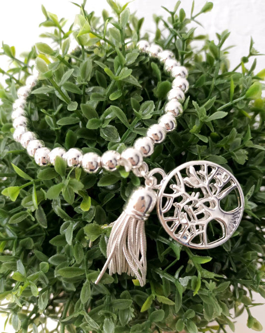 'MOTHER EARTH' TREE OF LIFE AND TASSEL STRETCH BEAD BRACELET