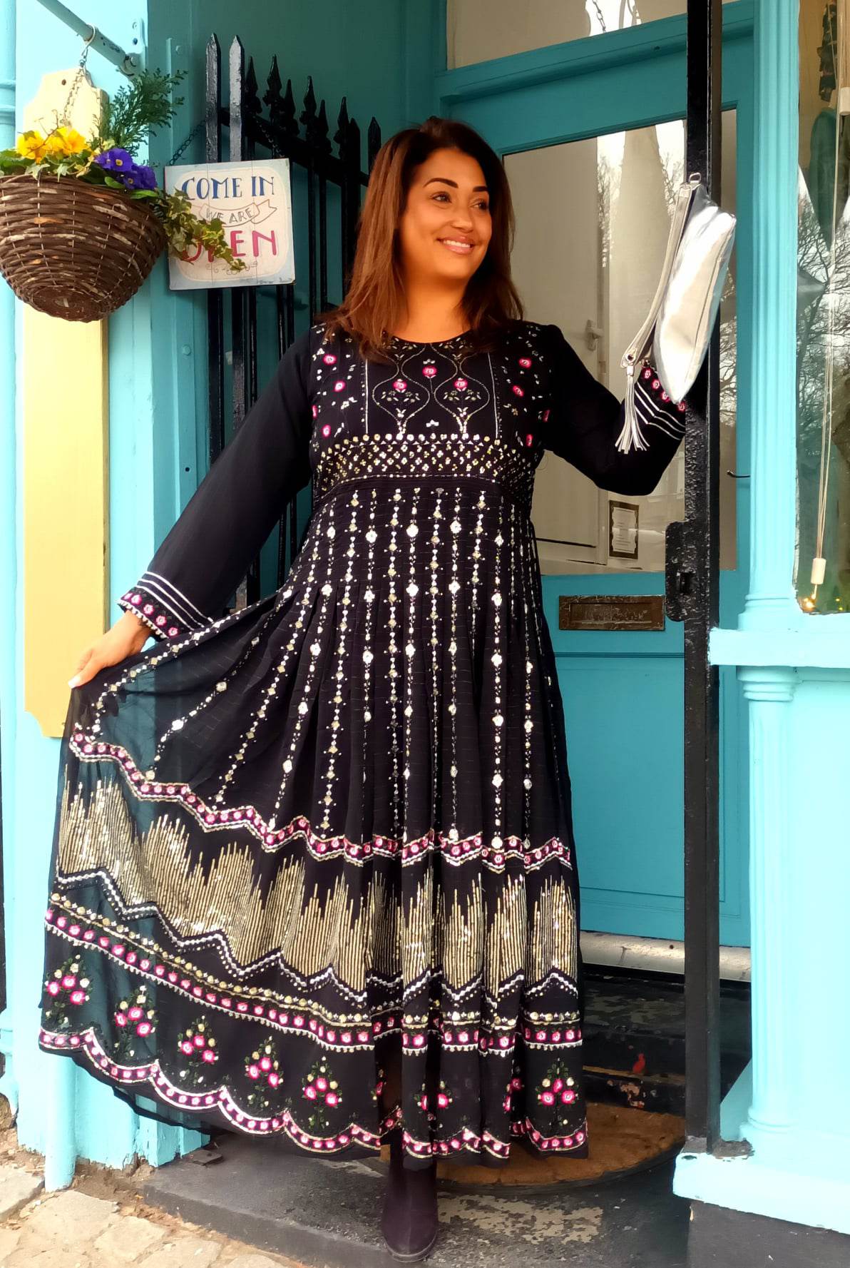 'ZAHARA' FABULOUSLY EMBELLISHED BLACK CHIFFON BOHEMIAN DRESS
