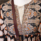'WEEKENDER' FESTIVAL PRINT BALLOON SLEEVE DRESS WITH CONTRASTING PATTERN BODICE (BLACK, ORANGE, CREAM)