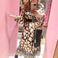 'WEEKENDER' FESTIVAL PRINT BALLOON SLEEVE DRESS WITH CONTRASTING PATTERN BODICE (BLACK, ORANGE, CREAM)