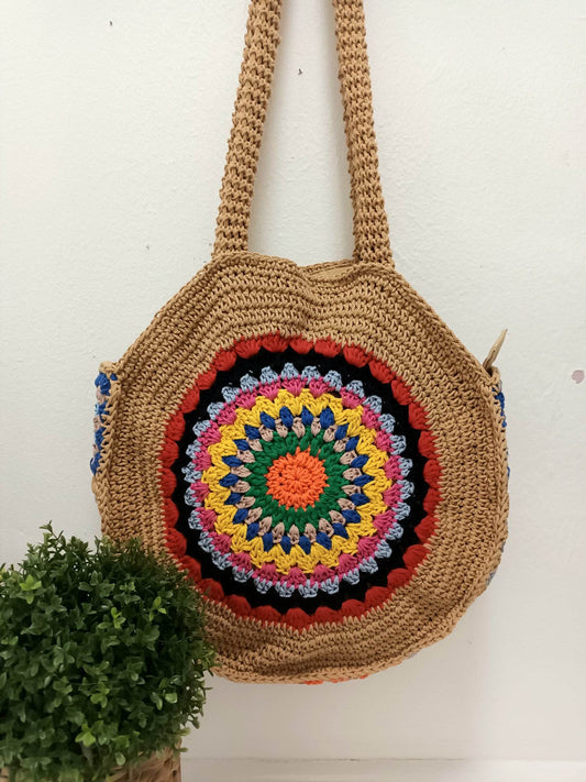'KITTY' ADORABLE VINTAGE STYLE CROCHET RAINBOW COLOUR SHOULDER BAG