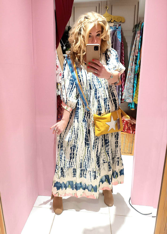 'ZANDRA' BEAUTIFUL TIE DYE OVERSIZED FESTIVAL DRESS WITH BALLOON STYLE SLEEVES (UK 12-24)