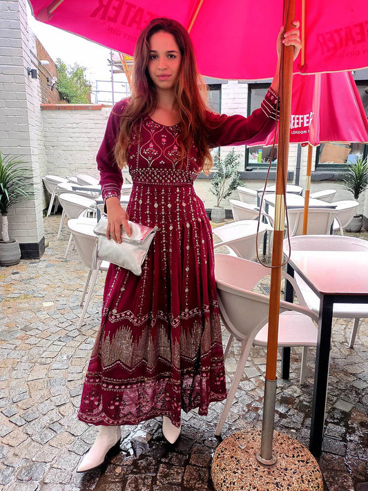 'ZAHARA RUBY ROCKS' FABULOUSLY EMBELLISHED CHIFFON BOHEMIAN DRESS