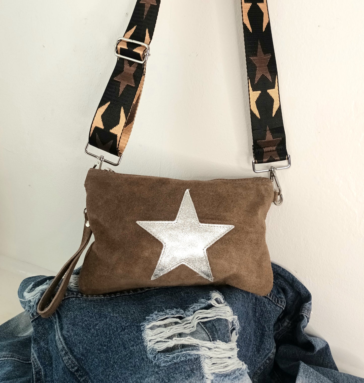 'SUPERSTAR ROCK CHICK' THREE WAY BAG (NATURAL BROWN/STAR)