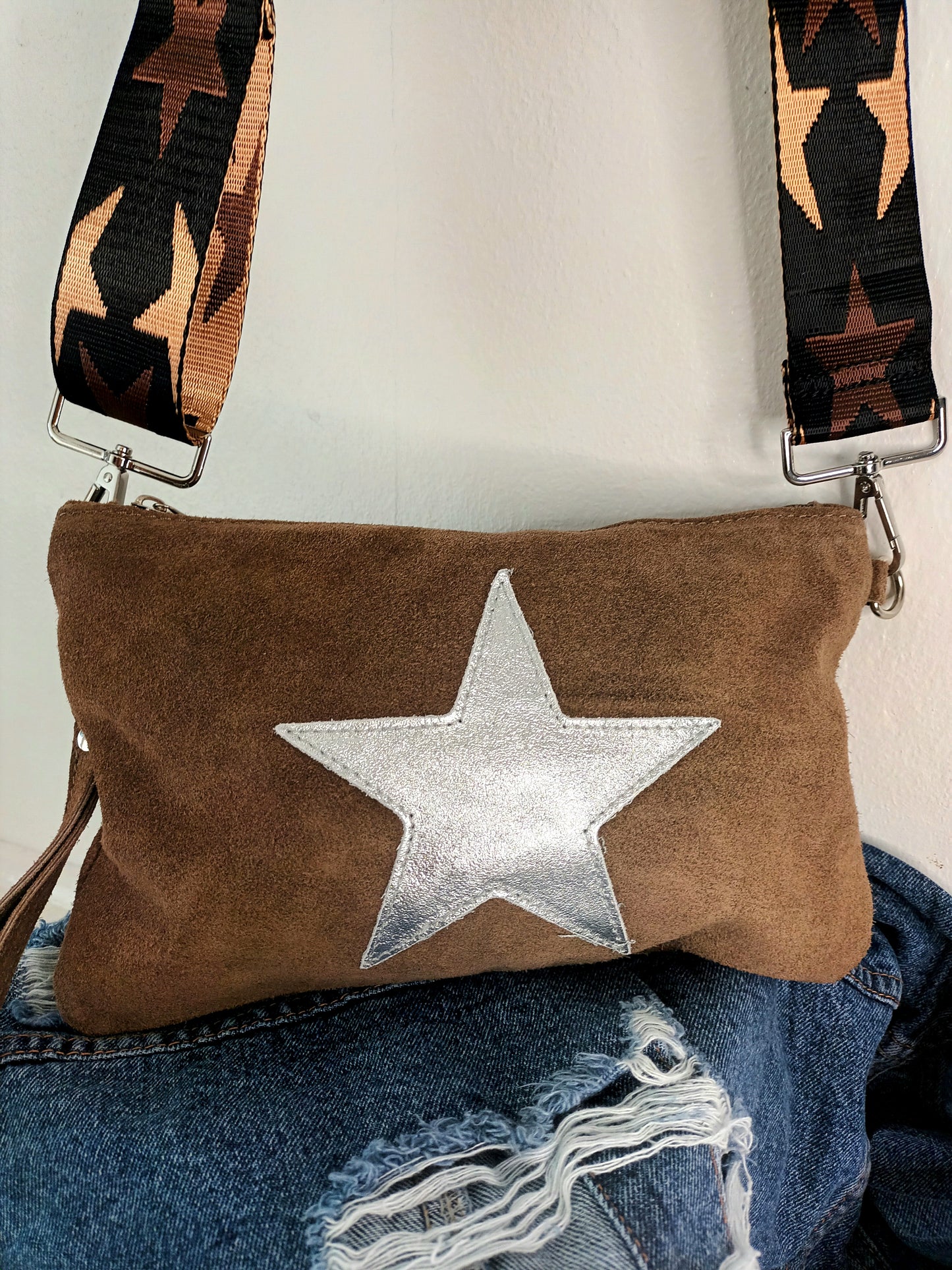 'SUPERSTAR ROCK CHICK' THREE WAY BAG (NATURAL BROWN/STAR)