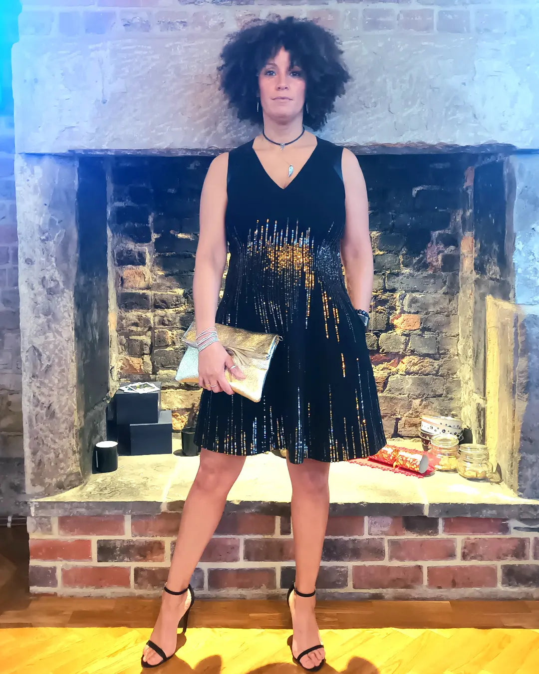 Karen Millen Size 14 Shimmery A Line Dress With Faux Leather Trim