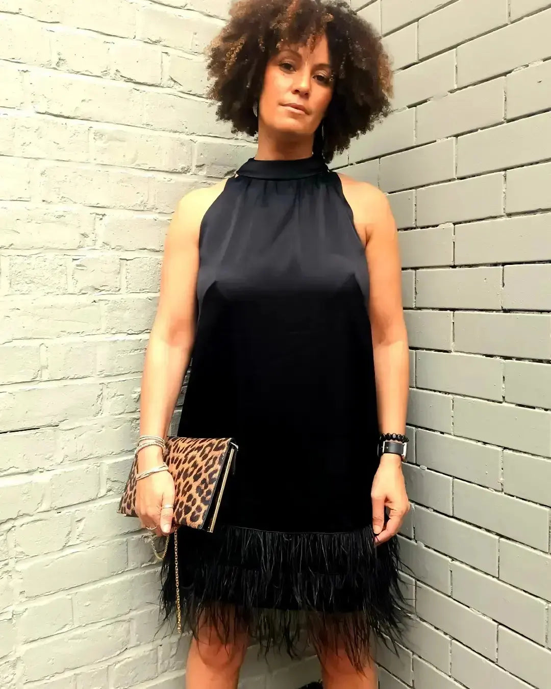 Karen Millen Size 16 Flirty Feather Hem 20's Style Halter Dress