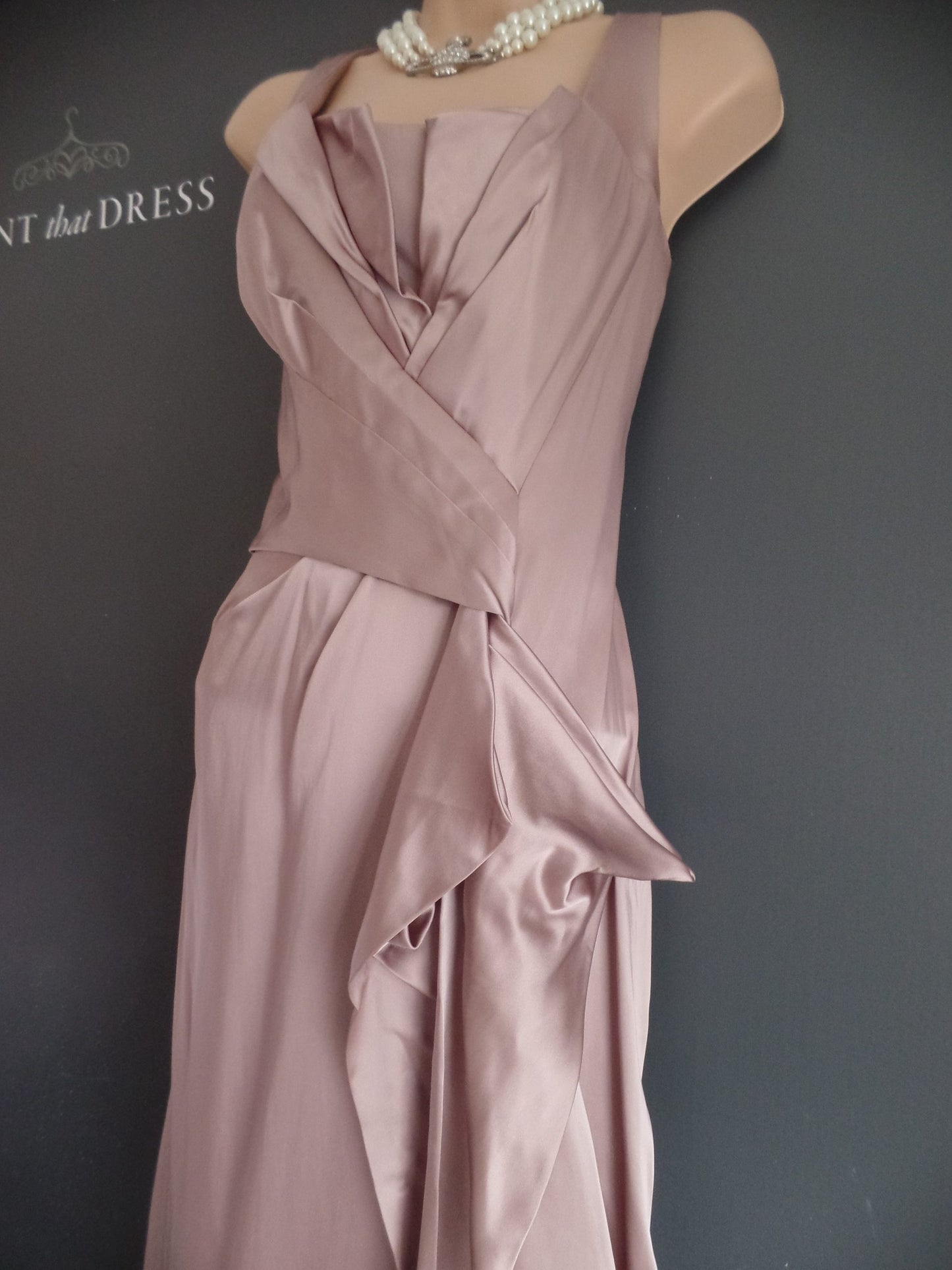 Karen Millen Size 14 Breathtaking Sumptuous Satin Pleat Tailored Fan Bodice Occasion Dress