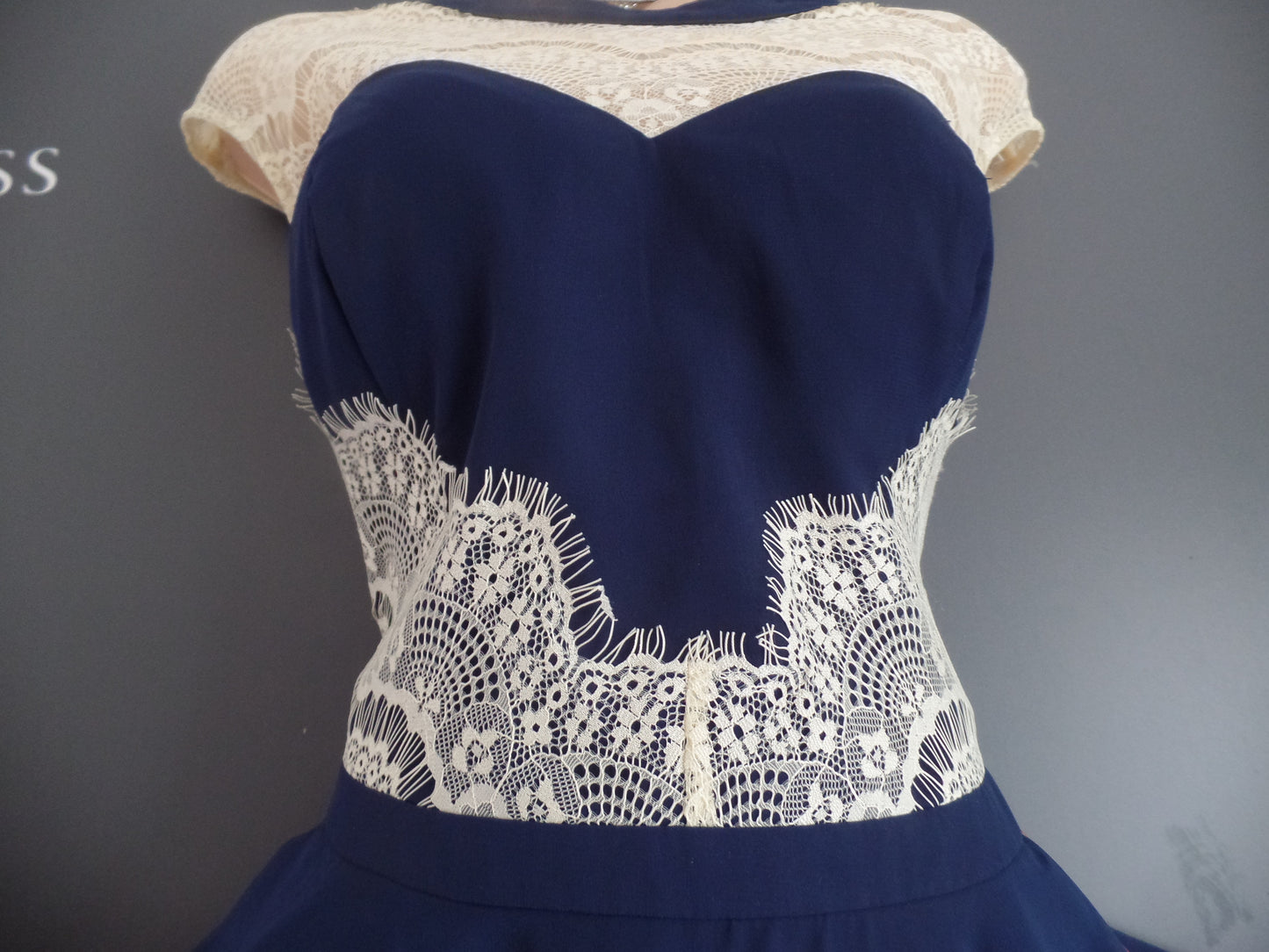 Chi Chi London Size 16 Stunning Midnight & Cream Lace Frothy Babydoll Dress