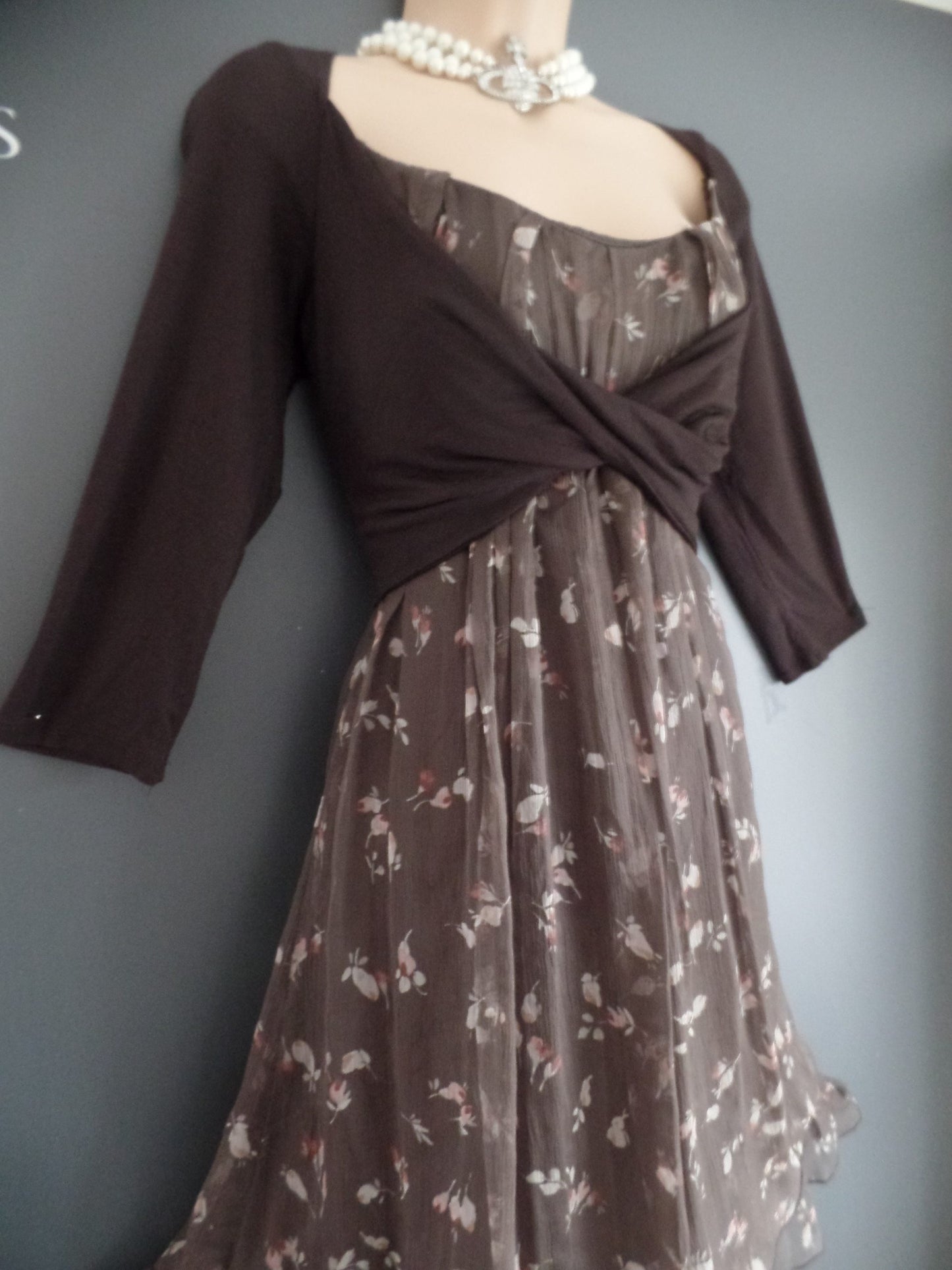 Phase Eight Size L Ditsy Floral Luxurious Silk Chiffon Jersey Shrug Dress RRP £95!