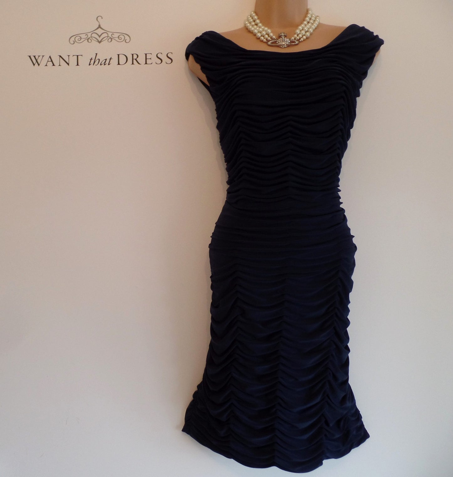 Phase Eight Size 14 Flattering Midnight Blue Ruched 'Justine' Dress