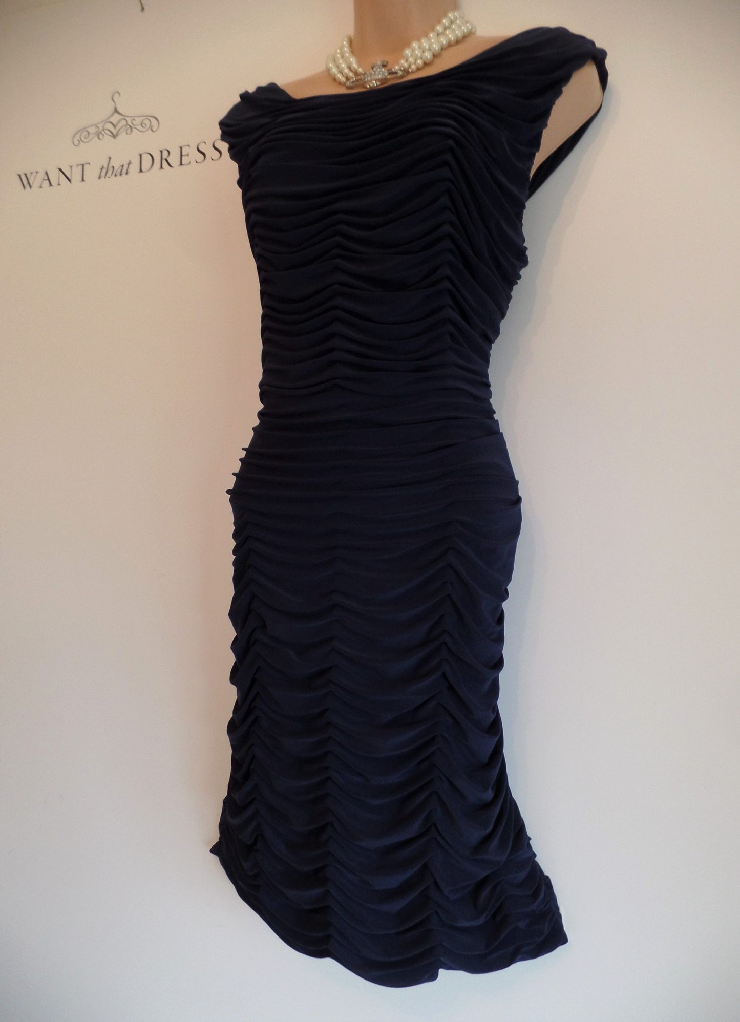 Phase Eight Size 14 Flattering Midnight Blue Ruched 'Justine' Dress