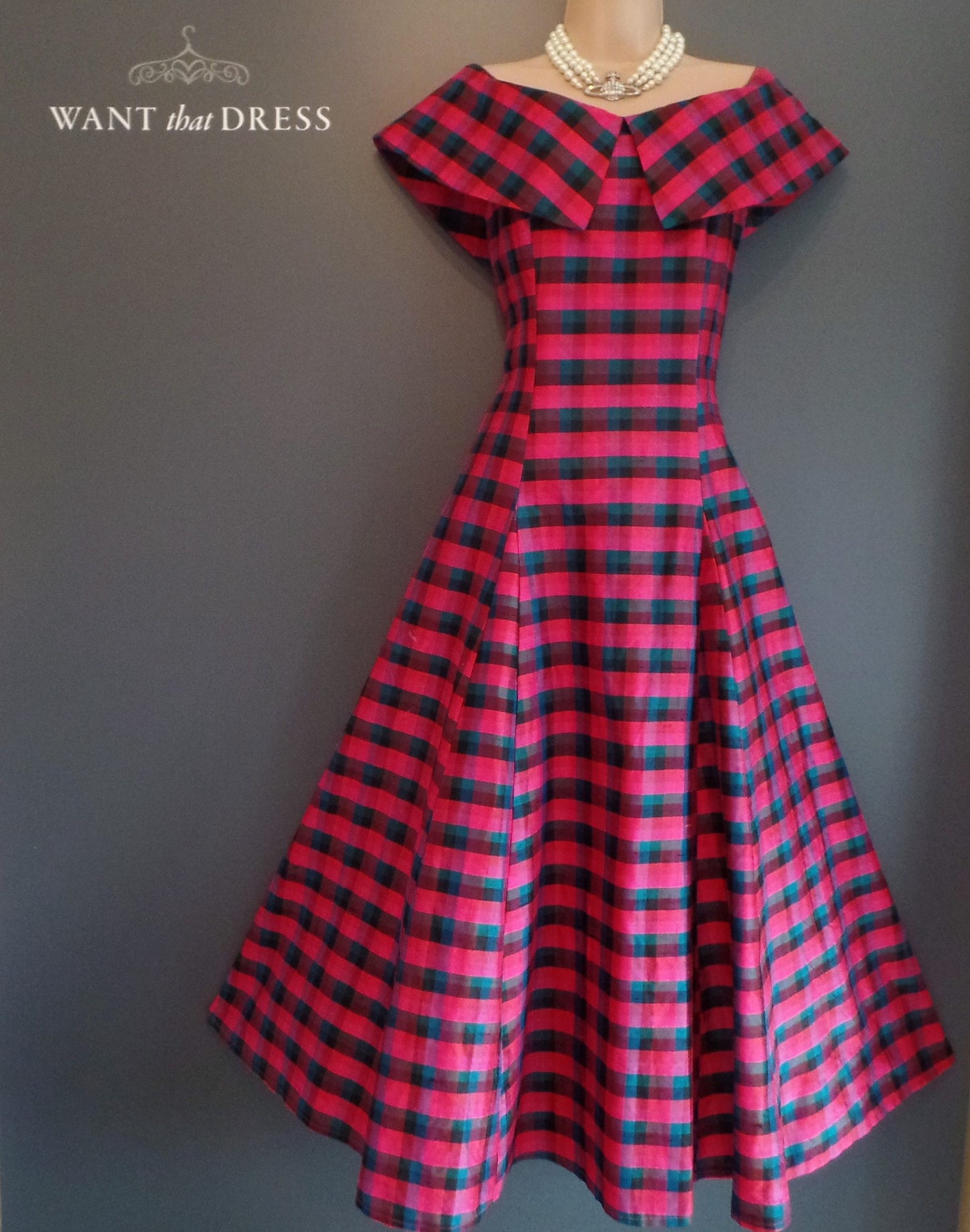 Monsoon Vintage Size 12 Luxurious Silk Gingham Jewel Coloured 50's Style Dress