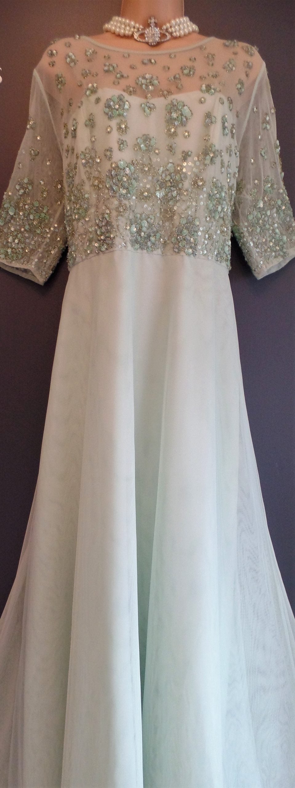 Coast Size 18 Beautiful Antique Green Embellished Dress