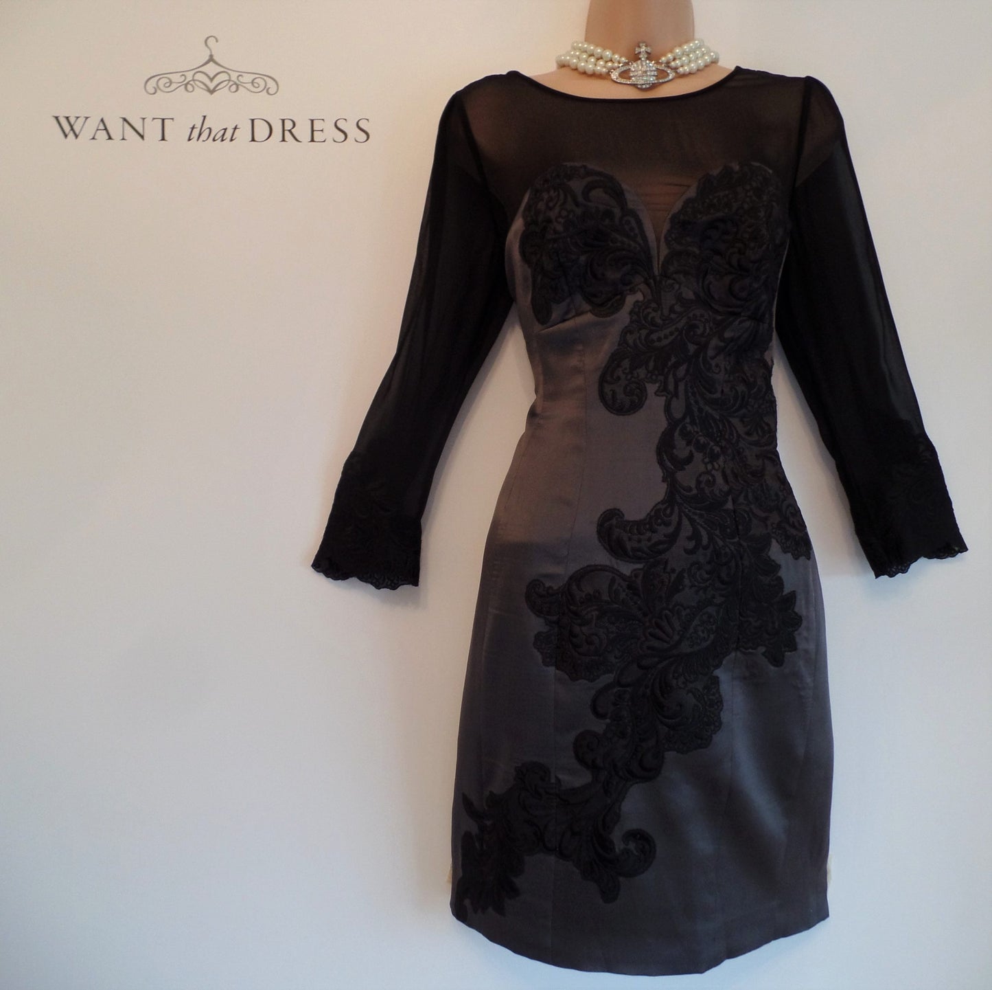Karen Millen Size 10 Beautiful Applique Lace Detail Bustle Bow Back Dr Want that Dress Karen Millen Size 10 Beautiful Applique Lace Detail Bustle Bow Back Dr Want that Dress
