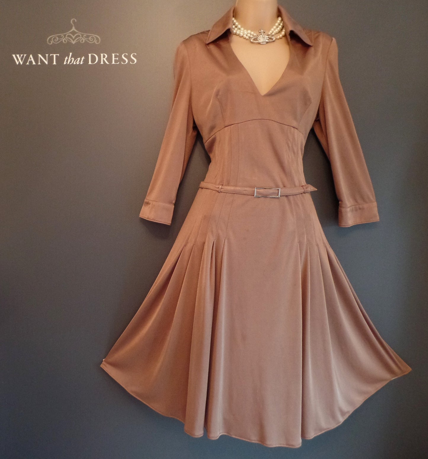 Karen Millen Size 14 Stunning 70's Style Belted Flippy Hem Dress In Camel