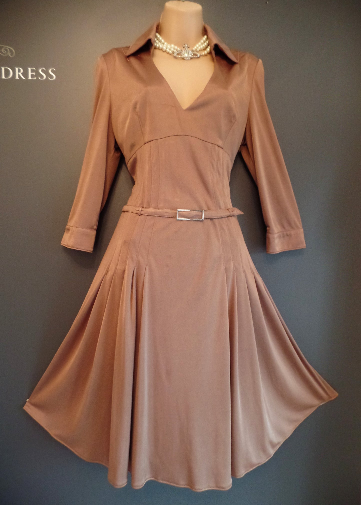 Karen Millen Size 14 Stunning 70's Style Belted Flippy Hem Dress In Camel