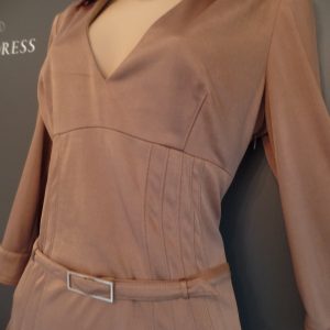 Karen Millen Size 14 Stunning 70's Style Belted Flippy Hem Dress In Camel