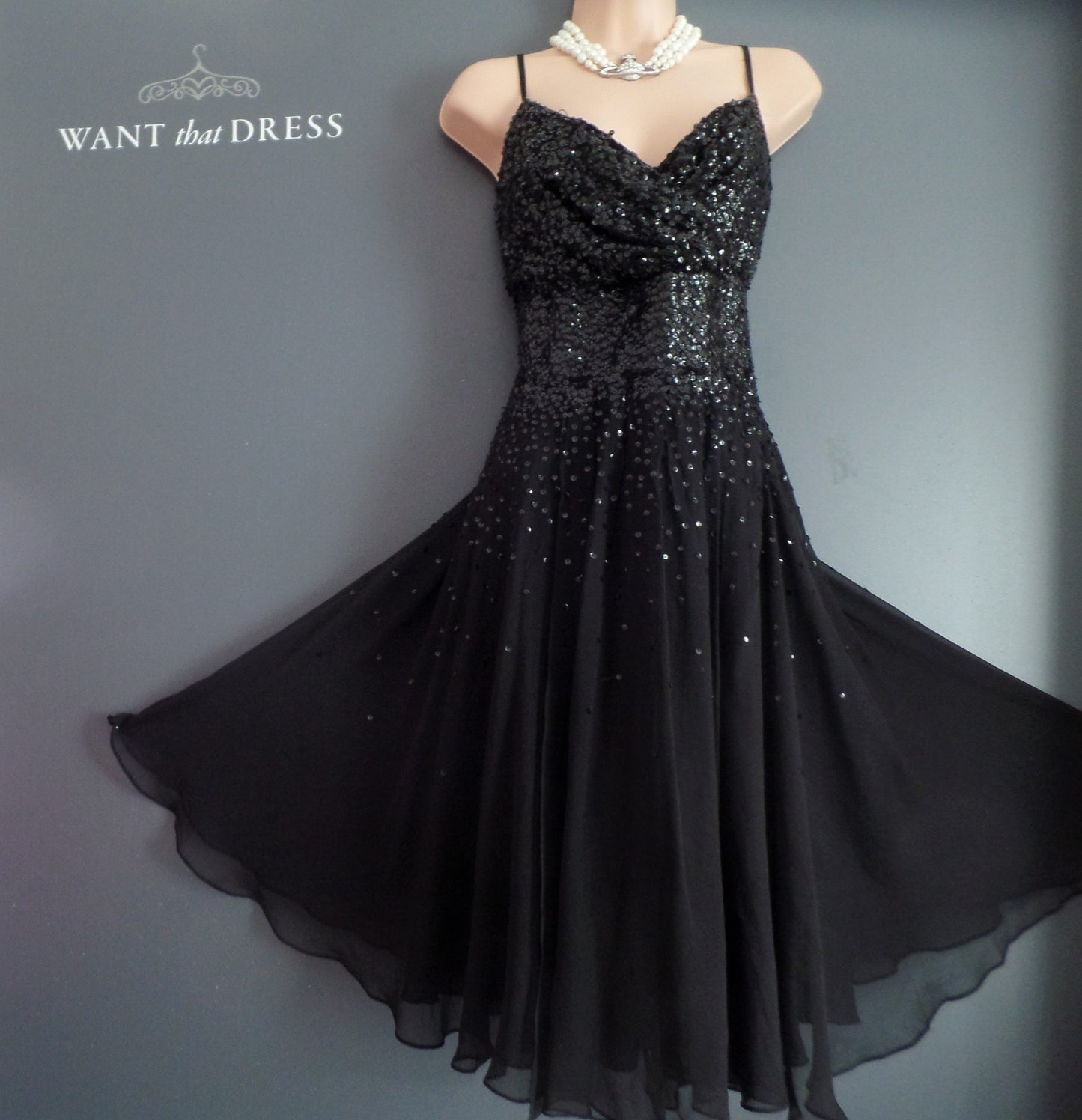 Monsoon Size 18 Luxurious Black Silk Delicately Sequinned 50's Style Dress RRP £140!