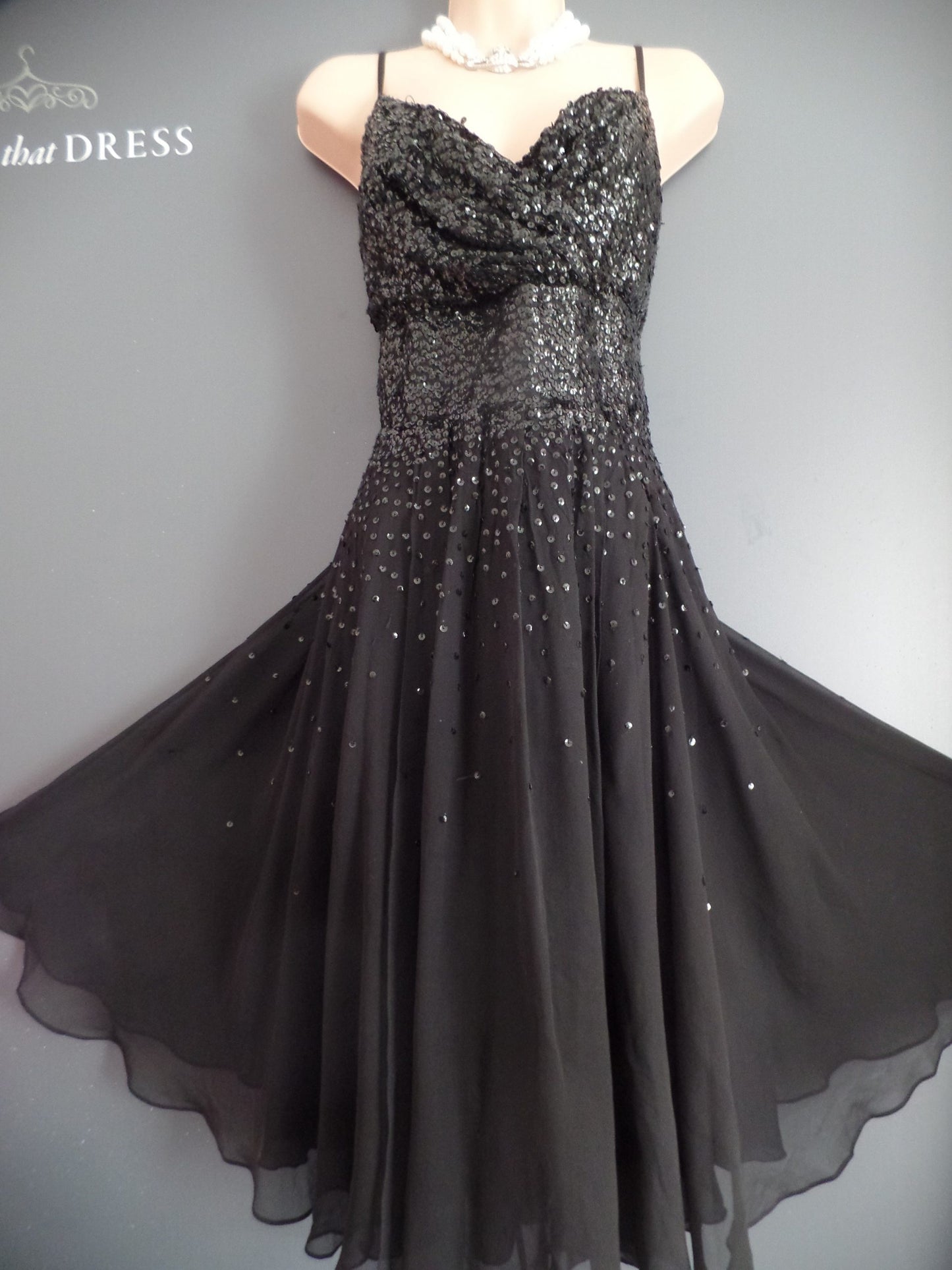 Monsoon Size 18 Luxurious Black Silk Delicately Sequinned 50's Style Dress RRP £140!