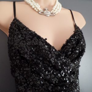 Monsoon Size 18 Luxurious Black Silk Delicately Sequinned 50's Style Dress RRP £140!