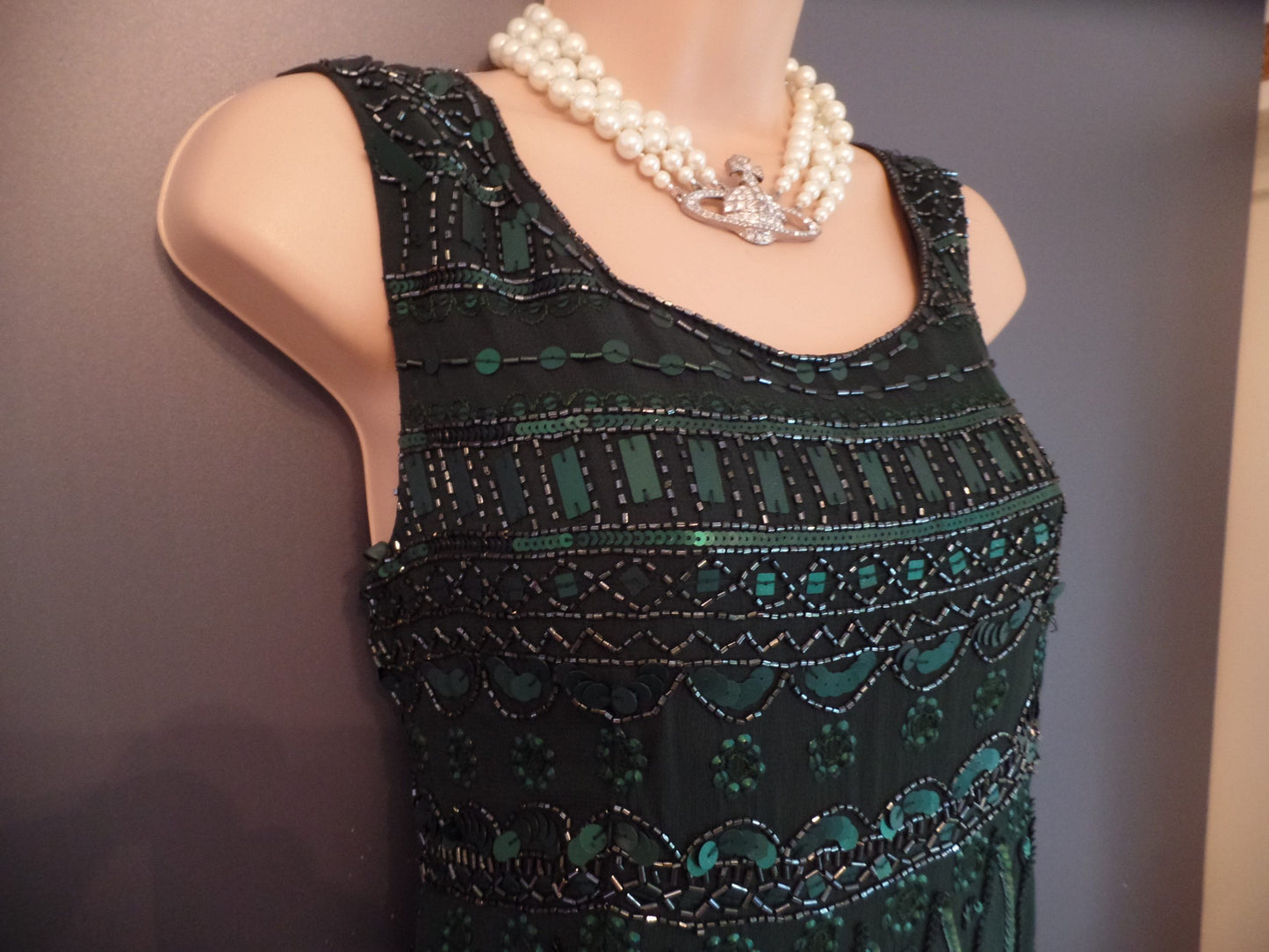 Phase Eight Size 10 Stunning Holly Green Richly Beaded Vintage 20's Style Dress RRP £160!