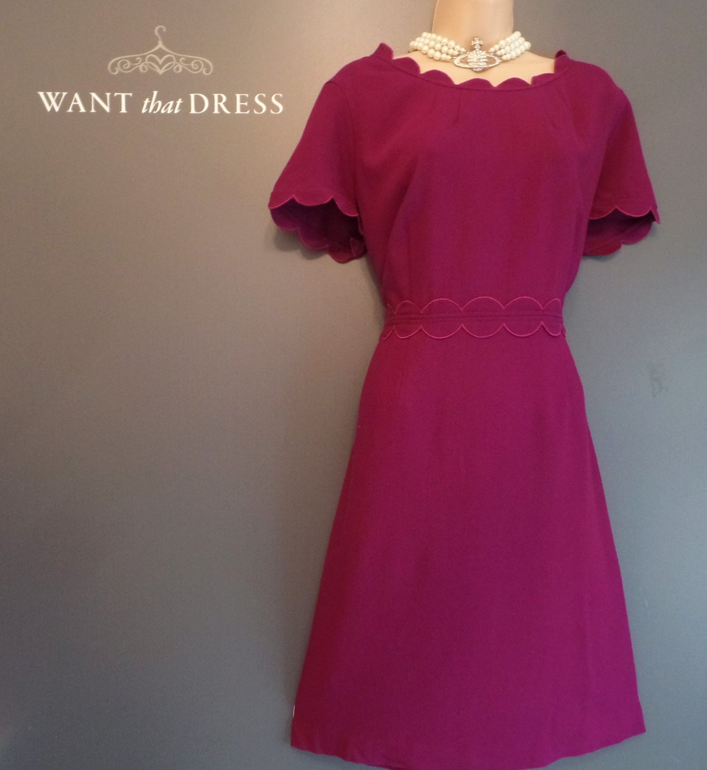 Boden Size 18 Vibrant Magenta Fine Wool Scalloped Neckline Dress