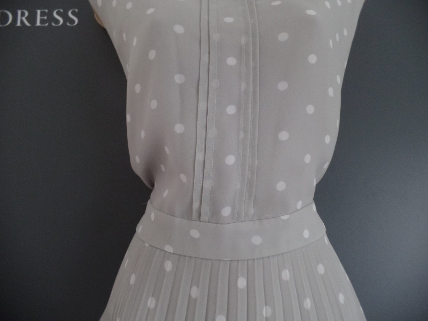 Laura Ashley Size 18 Floaty Dove Grey Polka Dot Spot Pleated Dress