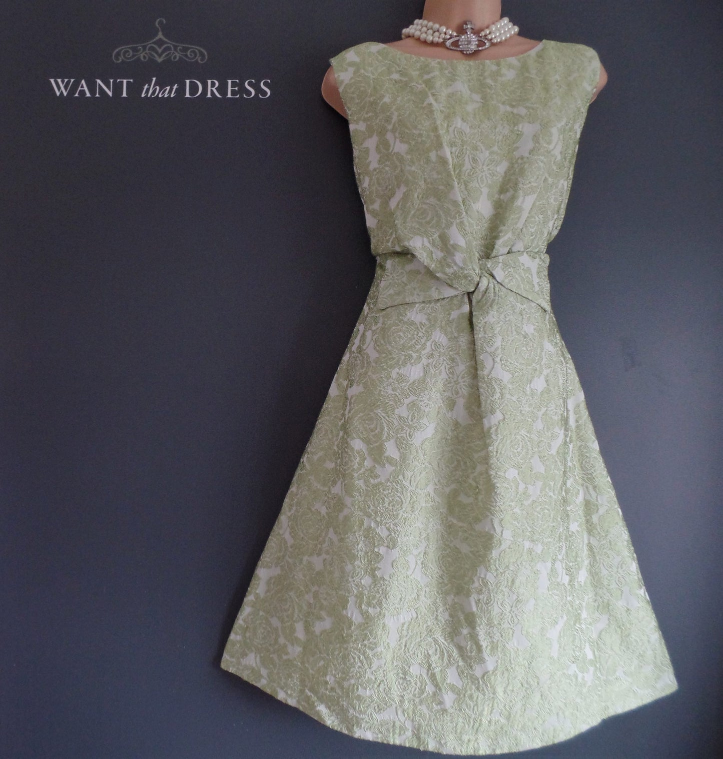 Phase Eight Size 18 Chic Apple Green Brocade Bow Front Dress