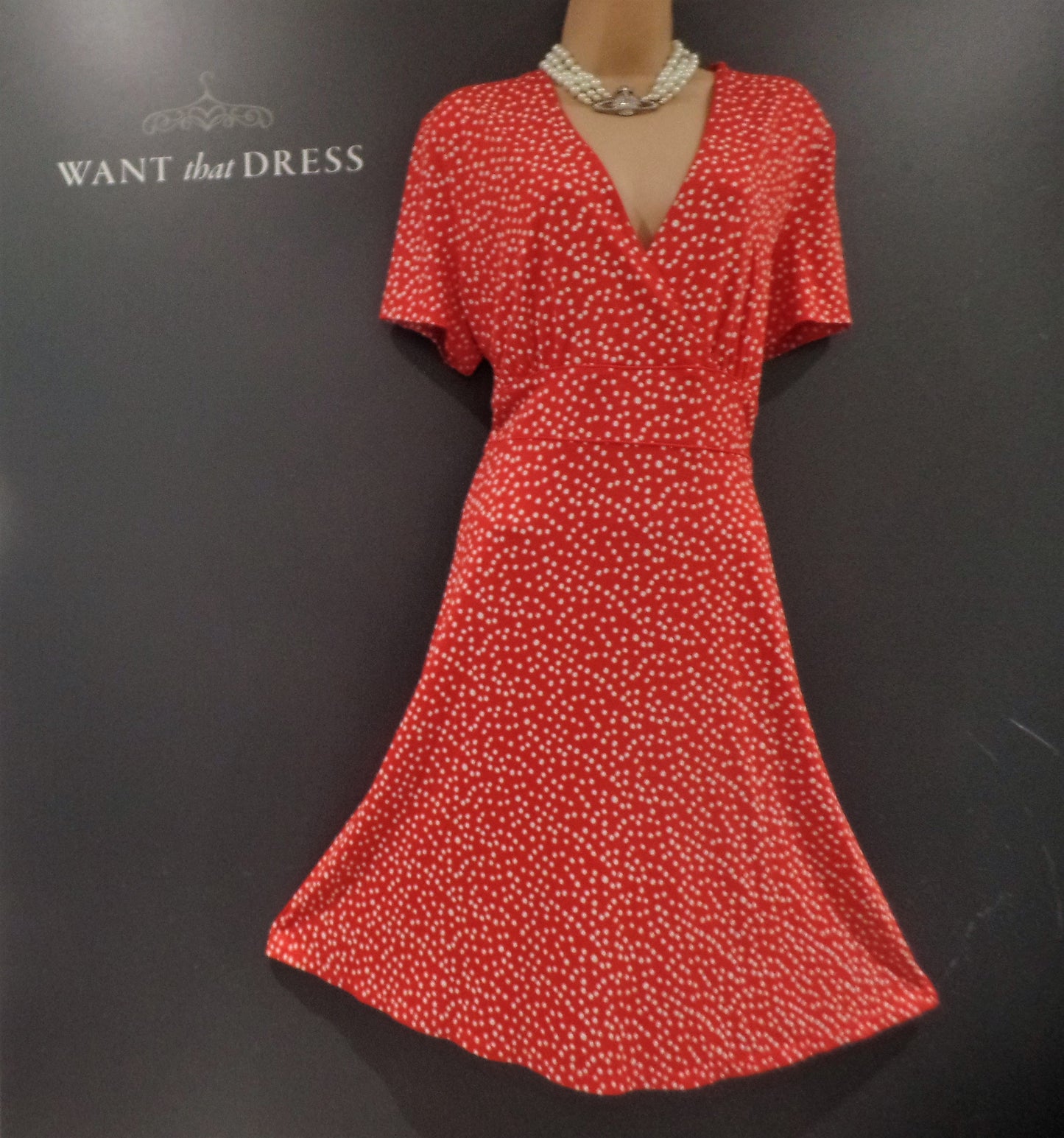 Hobbs Size 16 Cheerful Poppy Red Polka Dot Spot Fine Jersey Tea Dress