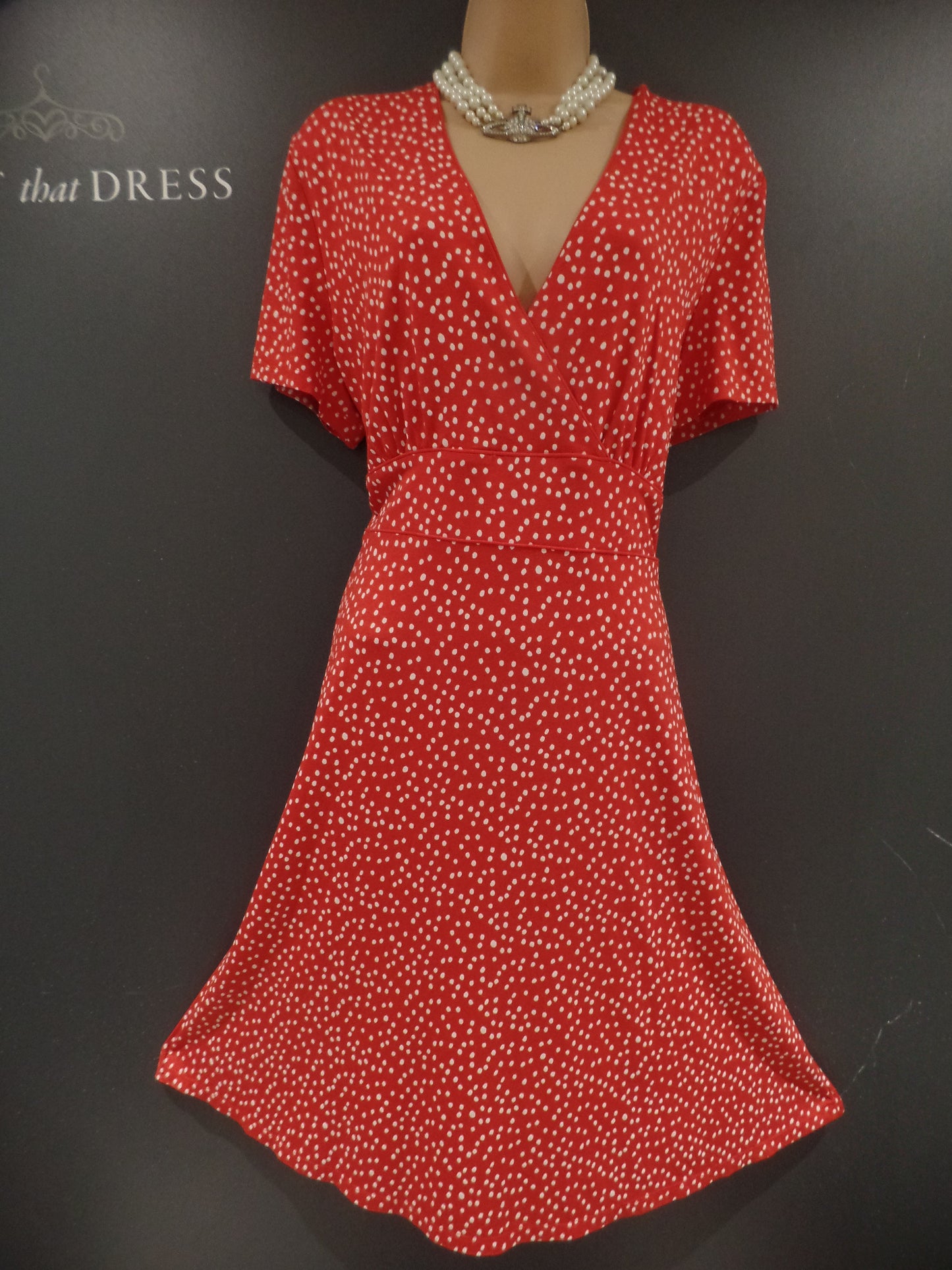 Hobbs Size 16 Cheerful Poppy Red Polka Dot Spot Fine Jersey Tea Dress