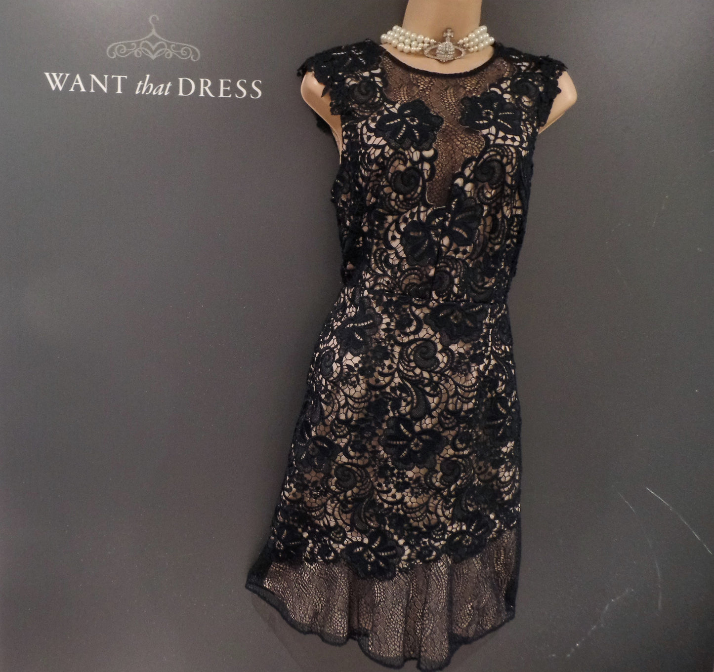 Reiss Size 12 Midnight Blue Sculpted Lace Wiggle Dress With Flippy Hem RRP £250!